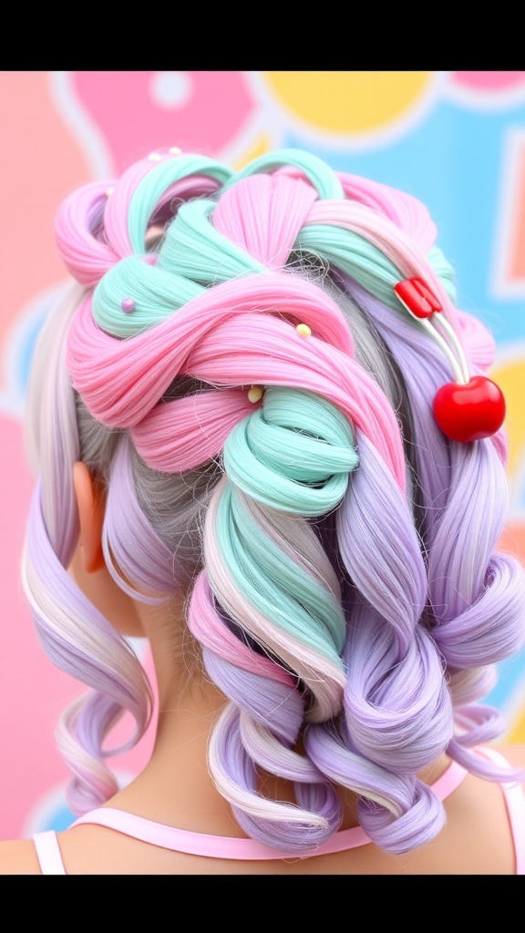 Ice Cream Inspired Hairstyle Tutorial A colorful ice cream hairstyle with pastel swirls and playful accessories.